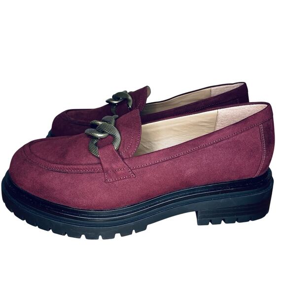 Penningtons‎ 9 Extra Wide Lug Chunky Loafer Brass Textured Chain Maroon Y2K-9WW - Picture 1 of 9
